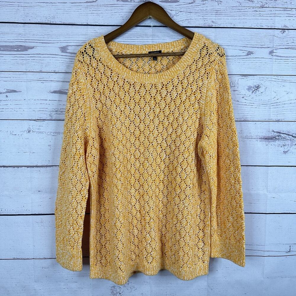 Talbots Sweater Womens 1X Orange‎ Open Knit Pull Over Chunky Crew Beachy
